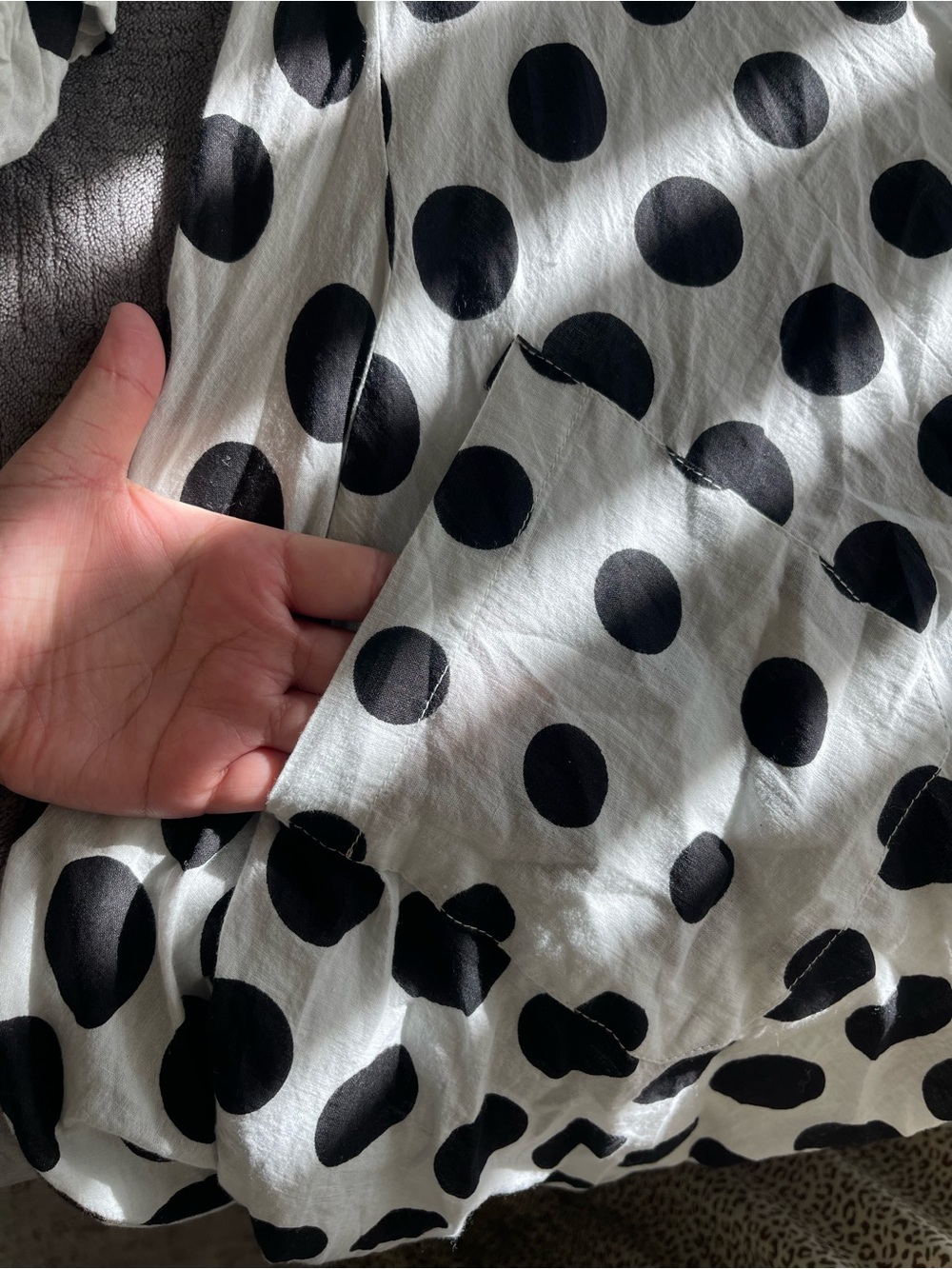 Polka Dot Puff Sleeve Women’s Dress - Black on White - Picture 5 of 8